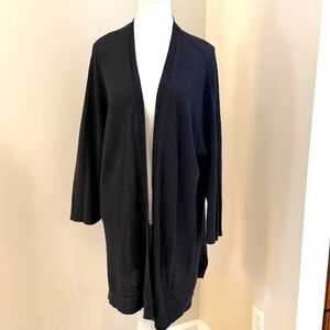 Eileen Fisher Ribbed Duster Cardigan XL Charcoal Organic Linen Cotton Italian